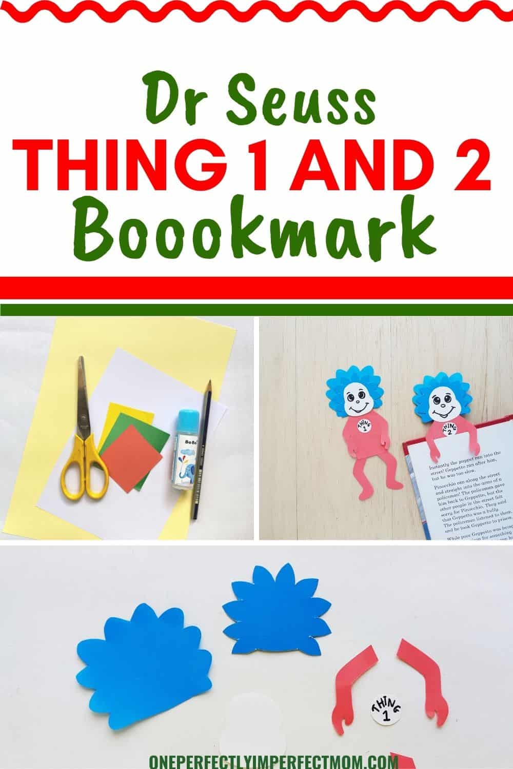 Dr Seuss Kids Craft Thing One And Thing Two Bookmarks One 